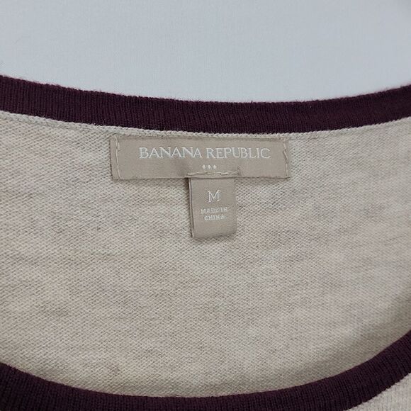Banana Republic Women's Tunic Sweater  Gray Black Stripe 3/4 Sleeve Scoop Neck M - Picture 9 of 12